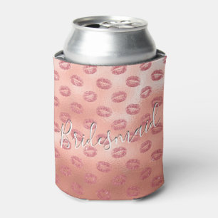 Bridesmaid Rose Gold Lips Pink Can Cooler