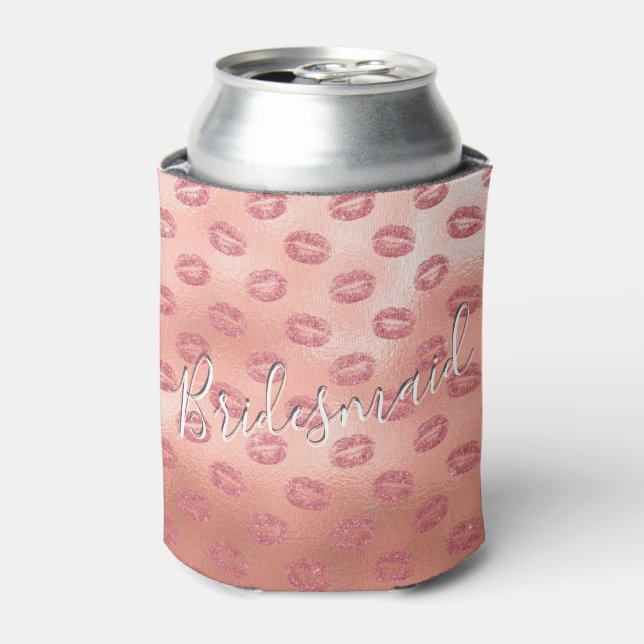 Bridesmaid Rose Gold Lips Pink Can Cooler (Can Front)