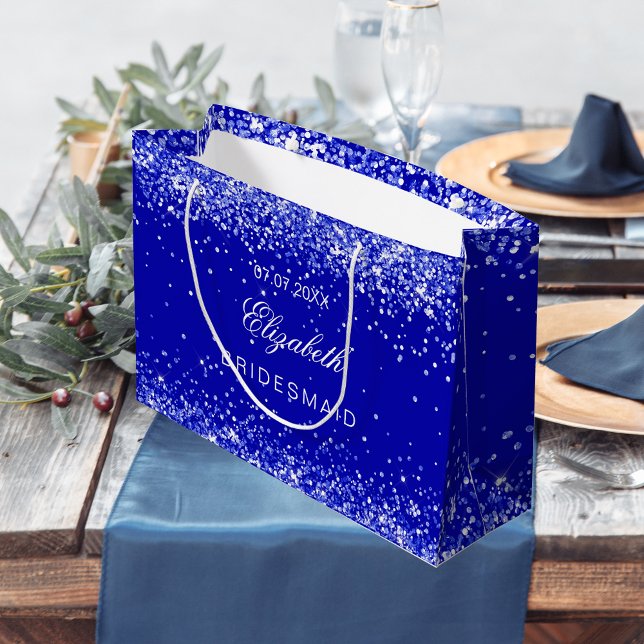 Bridesmaid royal blue name wedding large gift bag (Creator Uploaded)