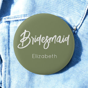 Bridesmaid Sage Green White Wedding 6 Cm Round Badge