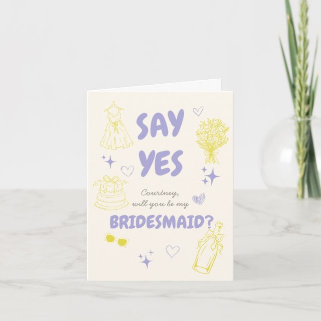 Bridesmaid Say Yes Doodle Proposal Card (Front)