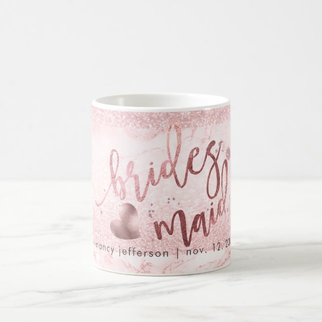 Bridesmaid Script Faux Rose Gold + Snow Bokeh Coffee Mug (Center)