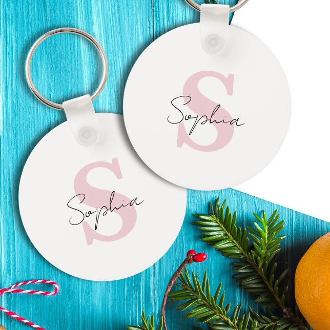 Bridesmaid Script Name and Pink Initial Monogram Key Ring (Creator Uploaded)