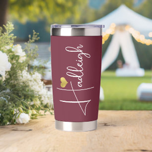 Bridesmaid   Script Name Gold Heart Burgundy Insulated Tumbler