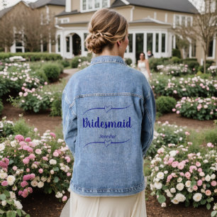Bridesmaid Script Navy Blue Name Hearts Denim Jacket
