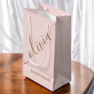 Bridesmaid  Script Pink Gold Minimalist Elegant Small Gift Bag