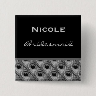 Bridesmaid Silver and Black Peacock Wedding 15 Cm Square Badge