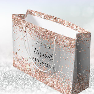 Bridesmaid silver rose gold name large gift bag