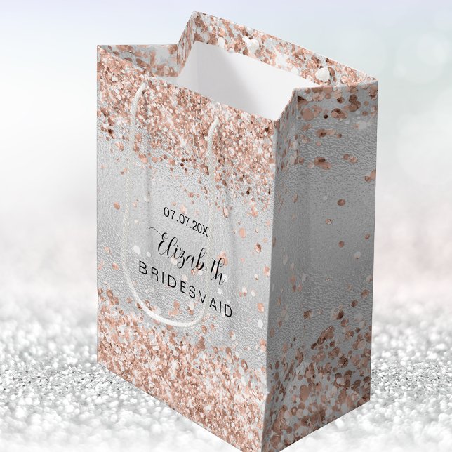 Bridesmaid silver rose gold name medium gift bag (Creator Uploaded)