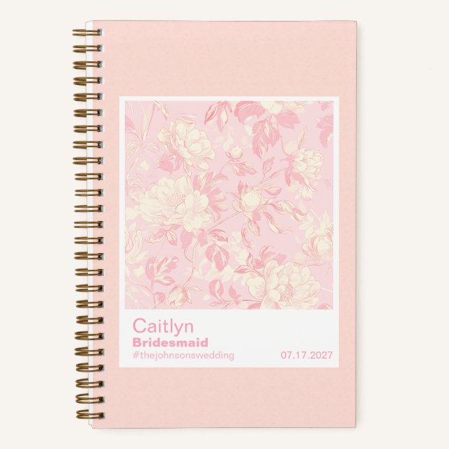 Bridesmaid Soft Peach Floral Pattern Swatch Notebook (Front)