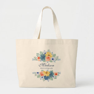 Bridesmaid Spring Floral Personalised Wedding Large Tote Bag