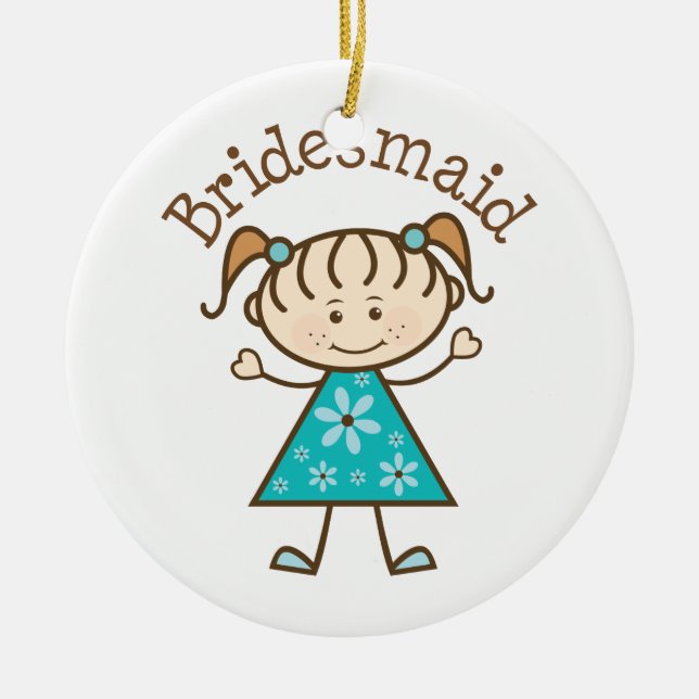 Bridesmaid Stick Girl Blue Ceramic Tree Decoration (Front)