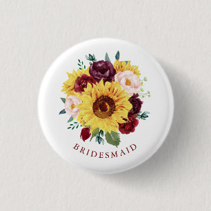 Bridesmaid Sunflower Fall Floral 3 Cm Round Badge