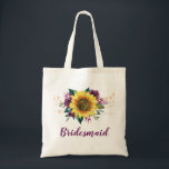 Bridesmaid Sunflower Plum Floral String Lights Tote Bag<br><div class="desc">This bridesmaid tote bag features a watercolor sunflower and plum purple roses design with string lights. You can personalise it with a name. Please visit our store for more products featuring this design that you can customise for your needs.</div>