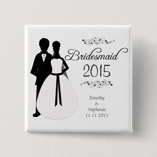 Bridesmaid swirls wedding favour pinback button (Front)
