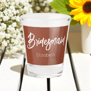 Bridesmaid Terracotta Brown White Wedding Shot Glass