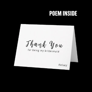 Bridesmaid Thank You Card with Poem Inside