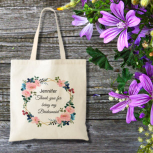  bridesmaid thank you floral wreath chic wedding  tote bag