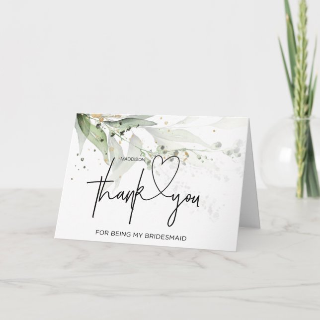 Bridesmaid Thank You Gift Wedding Bridal Party Card (Front)