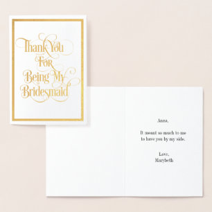 Bridesmaid Thank You Gold Foil Card