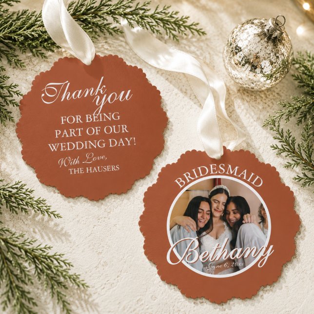 Bridesmaid Thank You Keepsake Wedding Tree Decoration Card (Bridesmaid Thank You Keepsake Wedding Ornament Card)