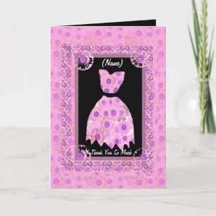 BRIDESMAID Thank You - PINK Gown Lace Trim Card