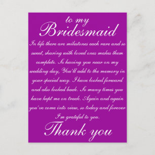 Bridesmaid Thank you Postcard
