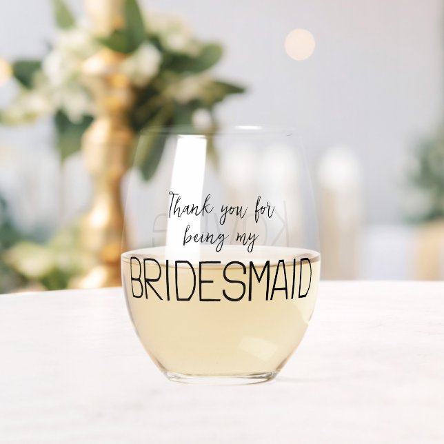 Bridesmaid Thank You Stemless Wine Glass (Insitu (Wedding))