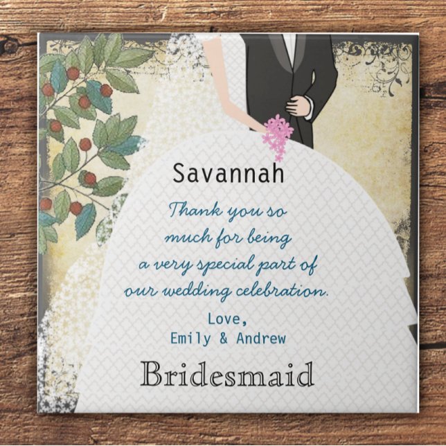 Bridesmaid Thank You Tile Gown Tree Filigree Swirl (Creator Uploaded)