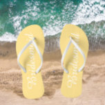 Bridesmaid Trendy Buttercup Yellow Colour Jandals<br><div class="desc">Gift your wedding bridesmaids with these stylish bridesmaid flip flops that are a trendy,  buttercup yellow colour along with white,  stylised script to complement your similar wedding colour scheme. Select foot size along with other options. You may customise your flip flops to change colour to your desire.</div>