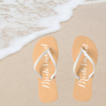 Bridesmaid Trendy Peach Colour Jandals<br><div class="desc">Gift your wedding bridesmaids with these stylish bridesmaid flip flops along with white,  stylised script that are a trendy peach colour to complement your similar wedding colour scheme. Select foot size along with other options. You may customise your flip flops to change colour to your desire.</div>