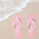 Bridesmaid Trendy Pink Colour Jandals<br><div class="desc">Gift your wedding bridesmaids with these stylish bridesmaid flip flops that are a trendy,  pink colour along with white,  stylised script to complement your similar wedding colour scheme. Select foot size along with other options. You may customise your flip flops to change colour to your desire.</div>