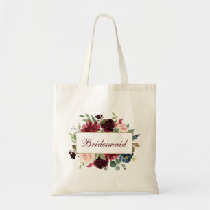 Bridesmaid Watercolor Burgundy Blue Floral Tote Bag