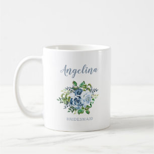 Bridesmaid Watercolor Floral Dusty Blue Wedding Coffee Mug