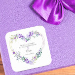 Bridesmaid Watercolor Floral Heart in Purple Square Sticker<br><div class="desc">This Floral Watercolor Heart with Leaves in blue sticker design is totally romantic and contemporary, perfect for an actual any type of event. Very simple and delicate design of leaves and flowers on fine lines in the shape of a heart is the sticker that I created for you. Customise it...</div>