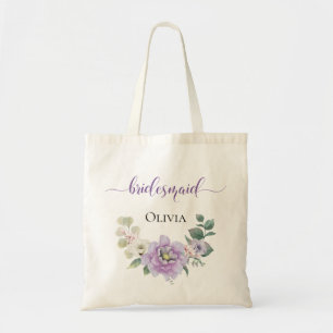 Bridesmaid Watercolor Floral Peony Lavender Tote Bag