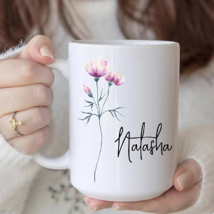 Bridesmaid Watercolor Flower Birthday Mum Name Coffee Mug