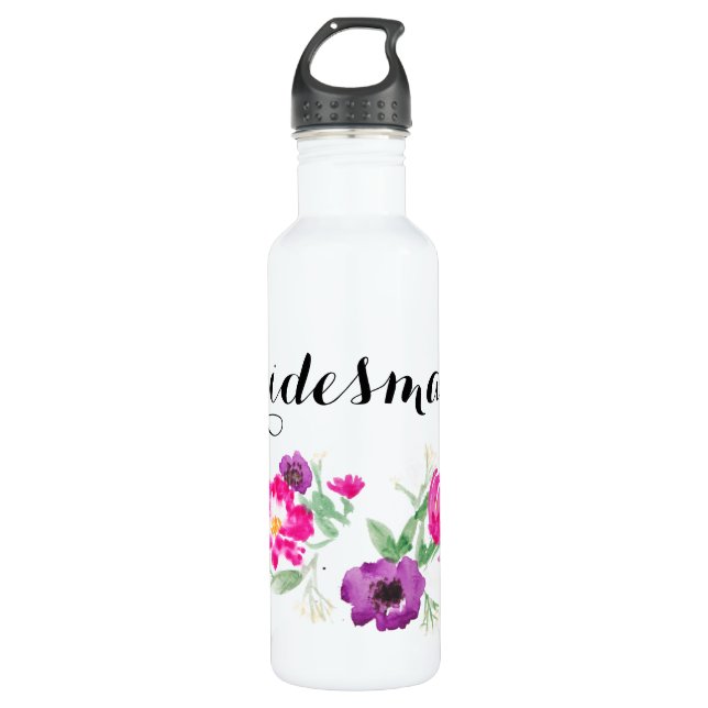 Bridesmaid Watercolor Flowers Water 710 Ml Water Bottle (Front)