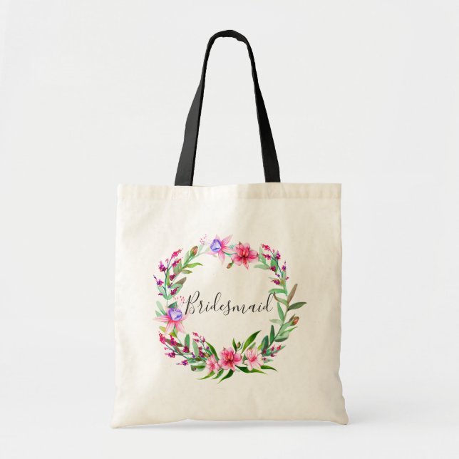 Bridesmaid. Watercolor tropical floral wedding Tote Bag (Front)