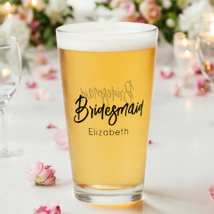 Bridesmaid Wedding Black Script Elegant Glass