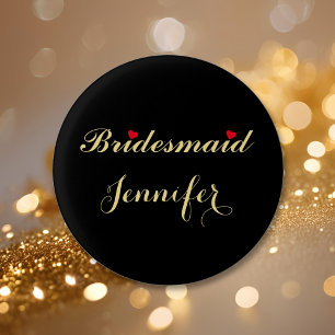 Bridesmaid Wedding Bridal Bachelorette Party Black 3 Cm Round Badge