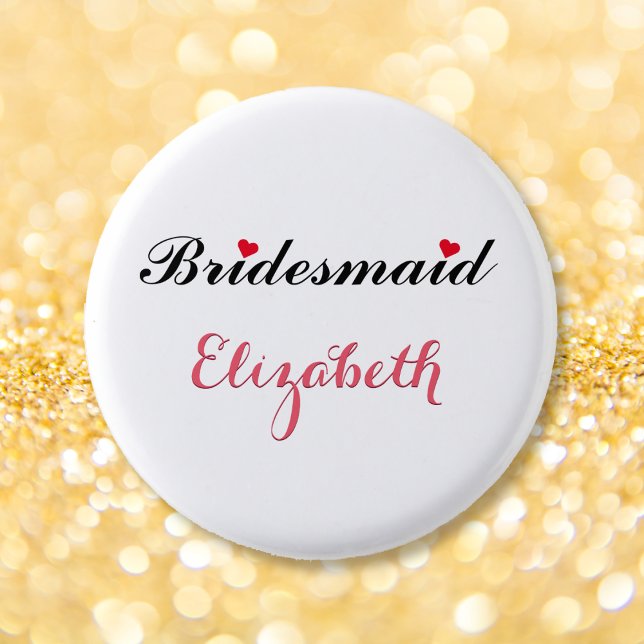 Bridesmaid Wedding Bridal Bachelorette Party White 3 Cm Round Badge (Bridesmaid Wedding Bridal Bachelorette Party White Button)