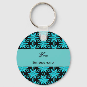Bridesmaid Wedding Favour Aqua Flowers V0447 Key Ring