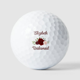 Bridesmaid Wedding Favour Burgundy Blush Roses Golf Balls