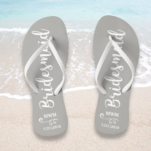 Bridesmaid Wedding Favour Name or Monogram Grey Jandals