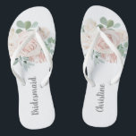 Bridesmaid Wedding Favour Pink Floral Eucalyptus Jandals<br><div class="desc">These personalised pink floral eucalyptus bridesmaid flip flops will make the perfect wedding party favour for all your bridesmaids.  Bridesmaid text can be changed to Maid of Honour or any other text of your choice.</div>