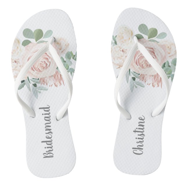 Bridesmaid Wedding Favour Pink Floral Eucalyptus Jandals (Footbed)