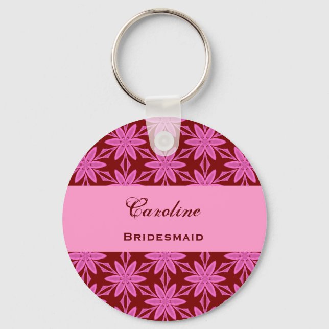 Bridesmaid Wedding Favour Pink Flowers V0448 Key Ring (Front)