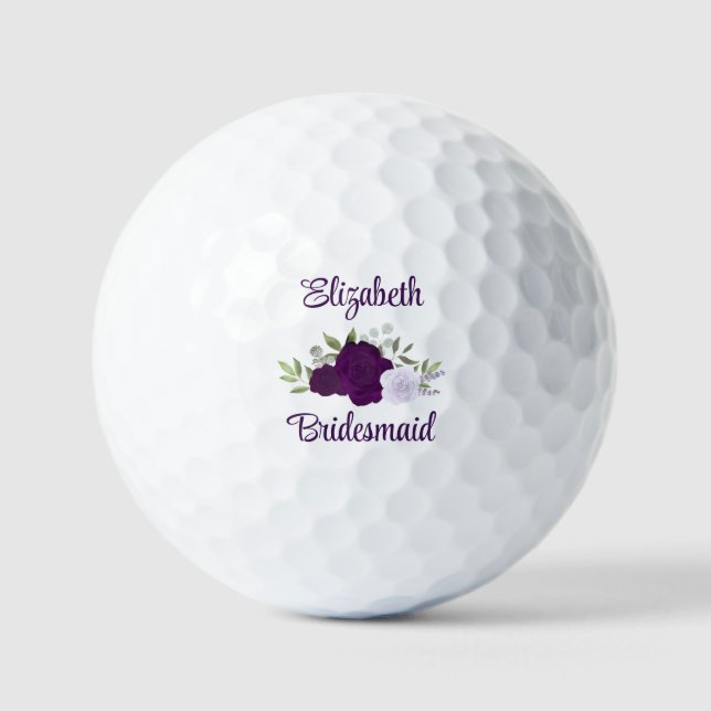 Bridesmaid Wedding Favour Purple Boho Roses Golf Balls (Front)