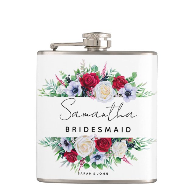 Bridesmaid Wedding Floral Bouquet | Hip Flask (Front)